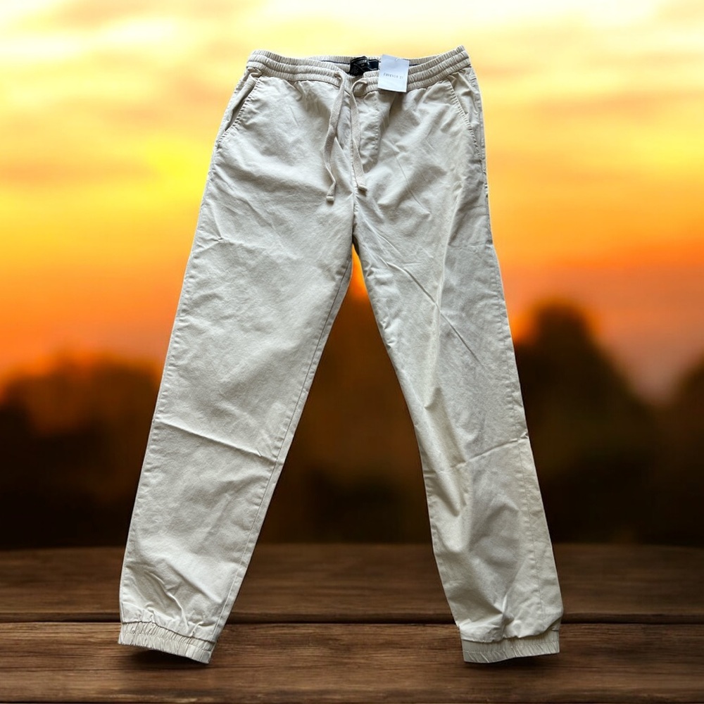 Forever 21 Men's Khaki Jogger Pants L Drawstring Waist Cotton Blend NWT